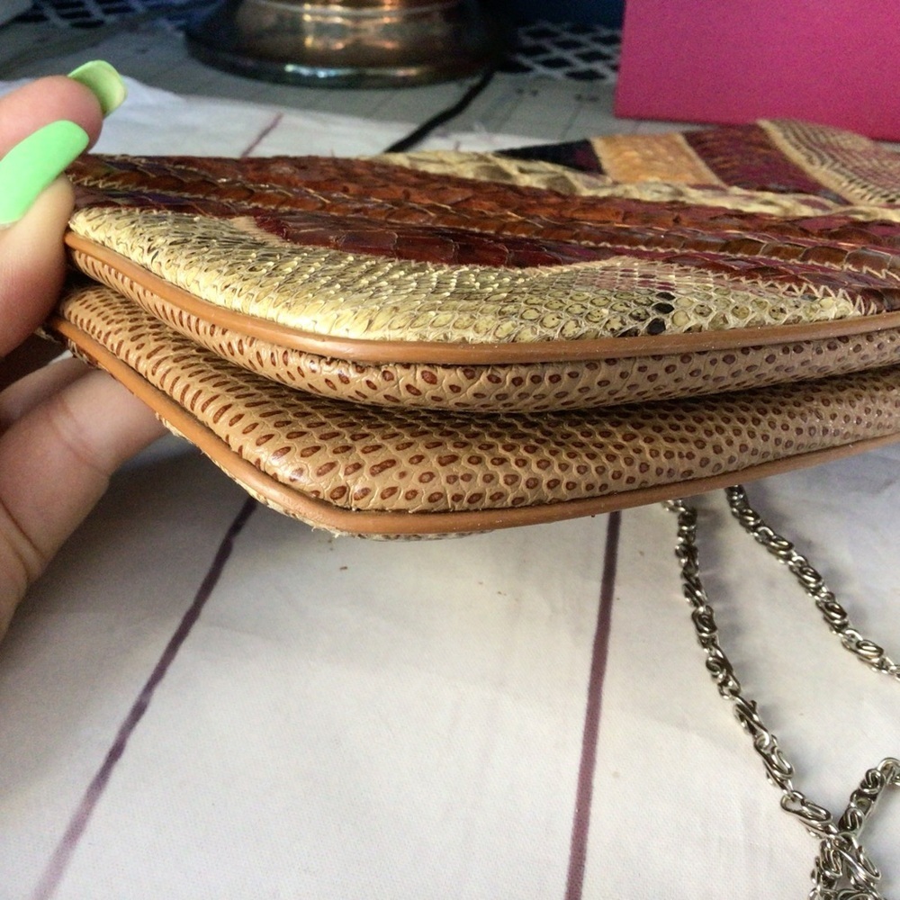 Vintage Retro Bass Supreme Multicolor Patchwork Leather Shoulder Bag Gold Tone - Picture 5 of 14